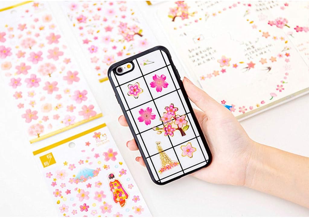 Kinteshun Sakura Scrapbooking Stickers,Japanese Style Self-adhensive DIY Decorative Cherry Blossoms 3D Epoxy Paster Decals Sticker for Scrapbooking or Card Making (6pcs with Different Patterns)