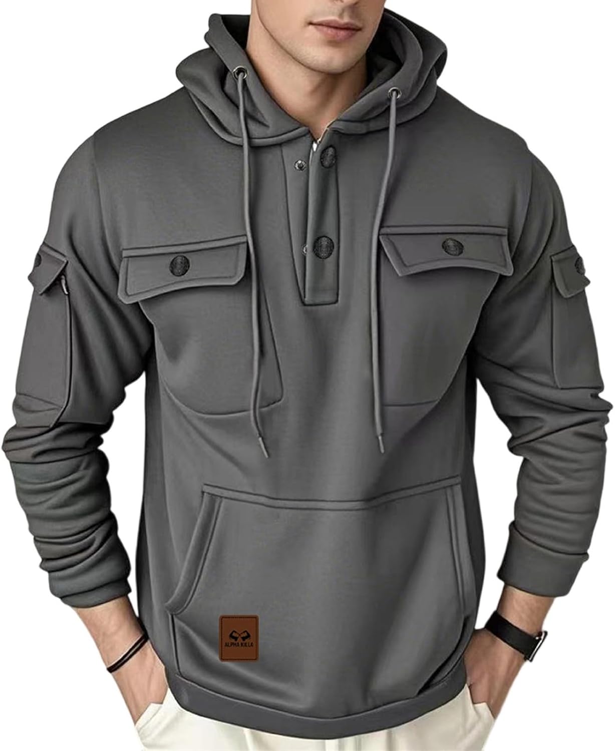 Ymosrh Men's Casual Hoodies, Long Sleeve Lace Up Casual Workout Sport Hoody Sweatshirts with Pockets Streetwear, M-3XL