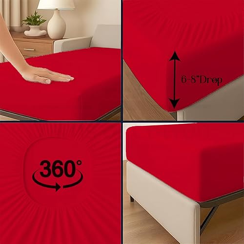 Miniatura 88 de Juego de 4 piezas para sofá cama, 100% algodón de 400 hilos, sábana bajera con bolsillos profundos, suave, sin arrugas y transpirable, calidad