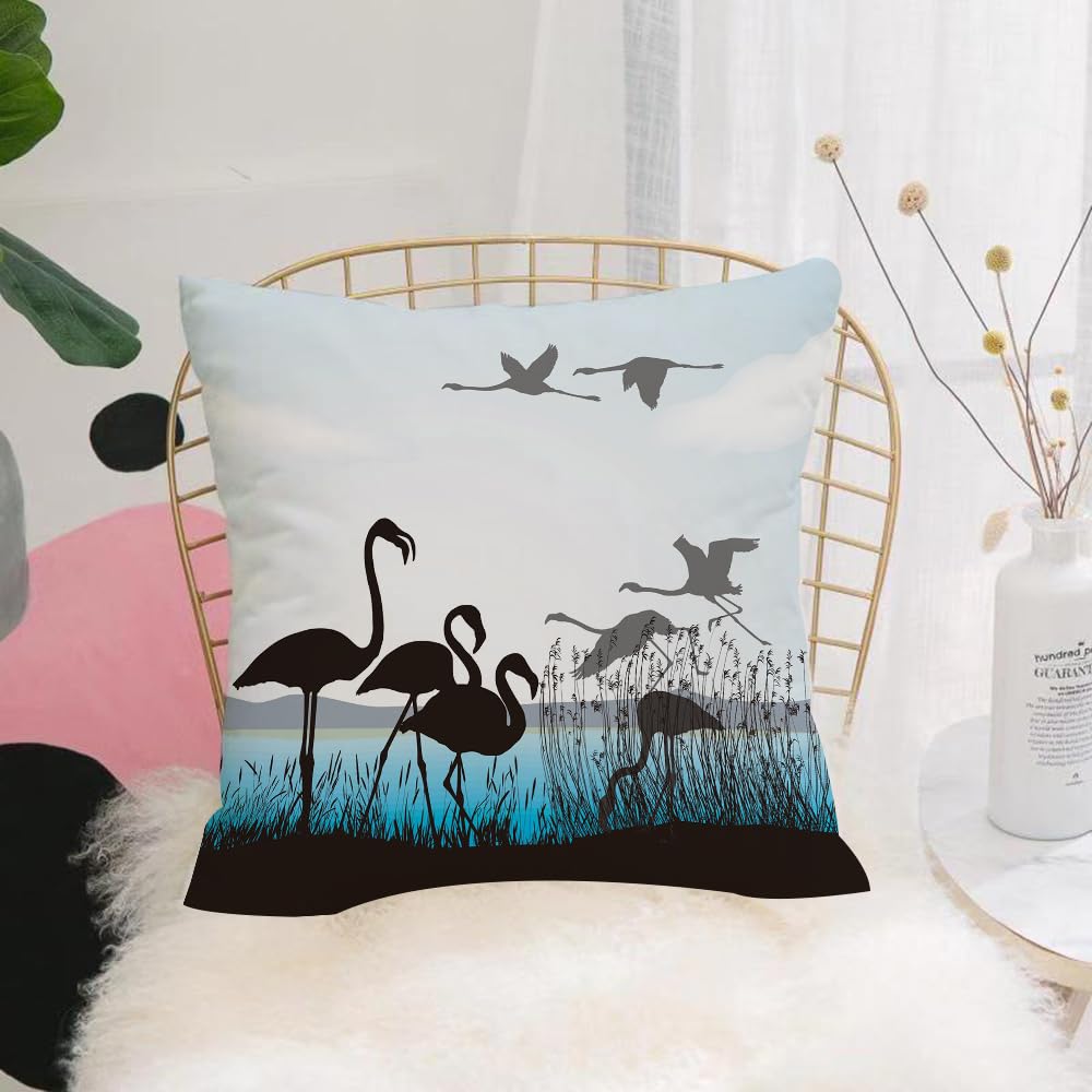 HYOSXW Cushion Cover,Throw Pillow Case Home Decorative for Living Room Bedroom Sofa Chair 16X16 Inch,Flamingo, silhouette of flamingo on water,Pillowcase 40X40cm