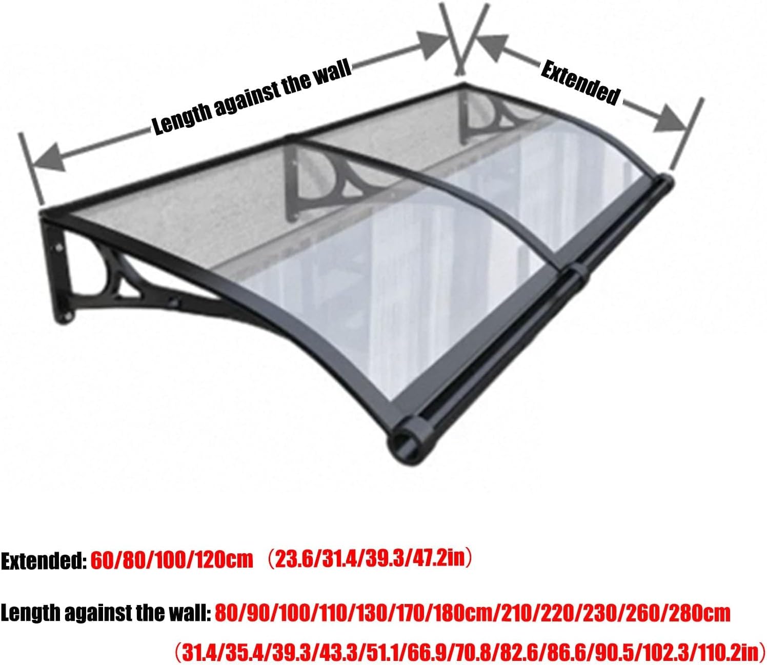 Awning Door, Aluminum Bracket Awnings, Window Awning Outdoor, Metal Awnings, Awning Polycarbonate Cover, Awning Canopy for Patio Deck Rain(Green,80x280cm/31.4x110in)