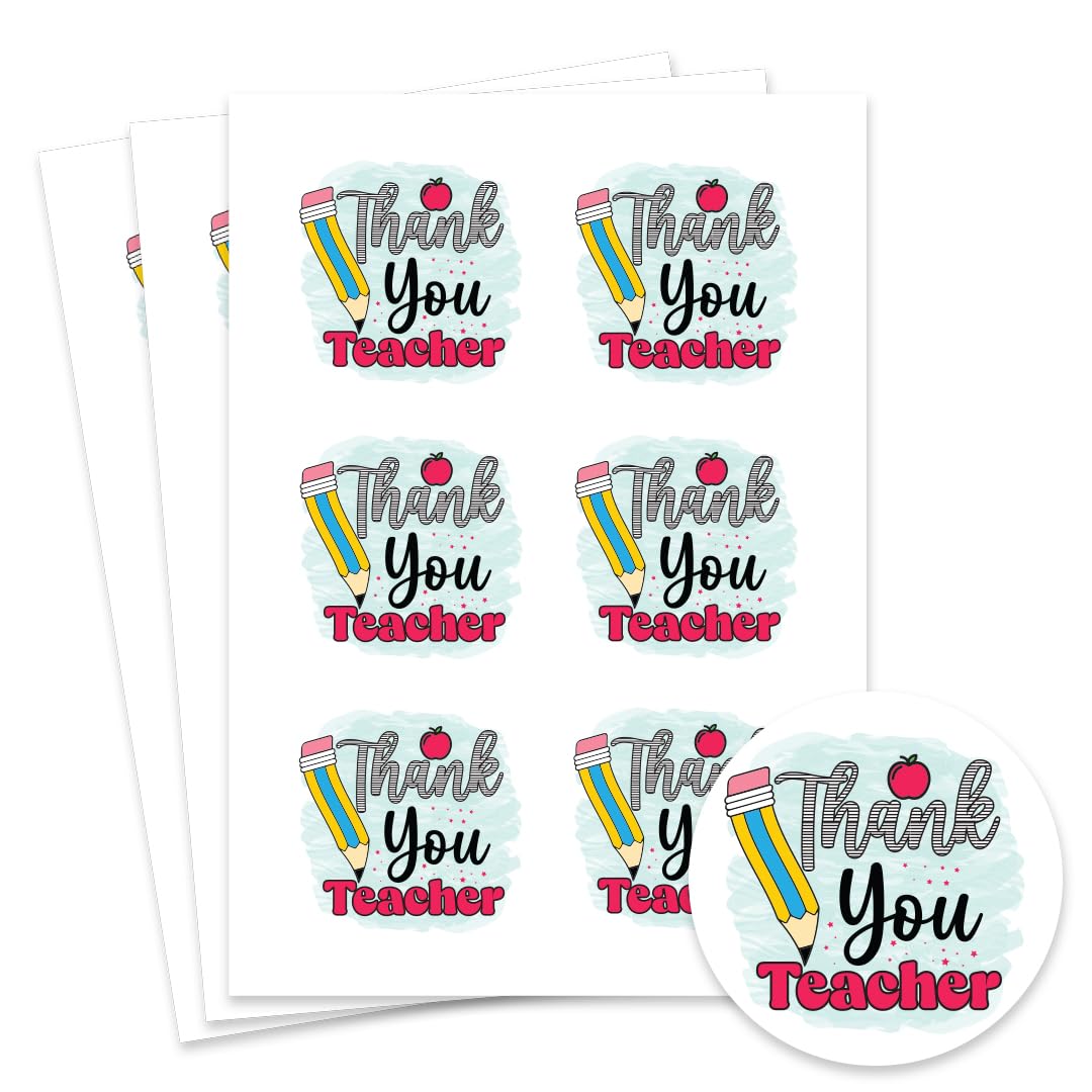 Partyrama.co.uk Multicolour Thank You Teacher Round Stickers – 88Mm Paper Stickers For End Of Term Gifts, Scrapbooks, Cards – Pack Of 6 On A4 Sheet