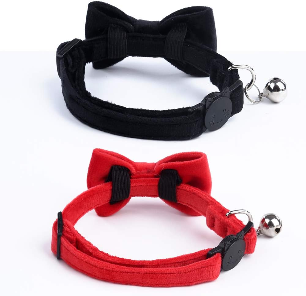SuperBuddy Cat Collars Breakaway with Bell Bowtie Cat Collar 2 Pack Adjustable Comfortable Cute Safety Buckle Collars for Pet Kitten Cats Puppy … …