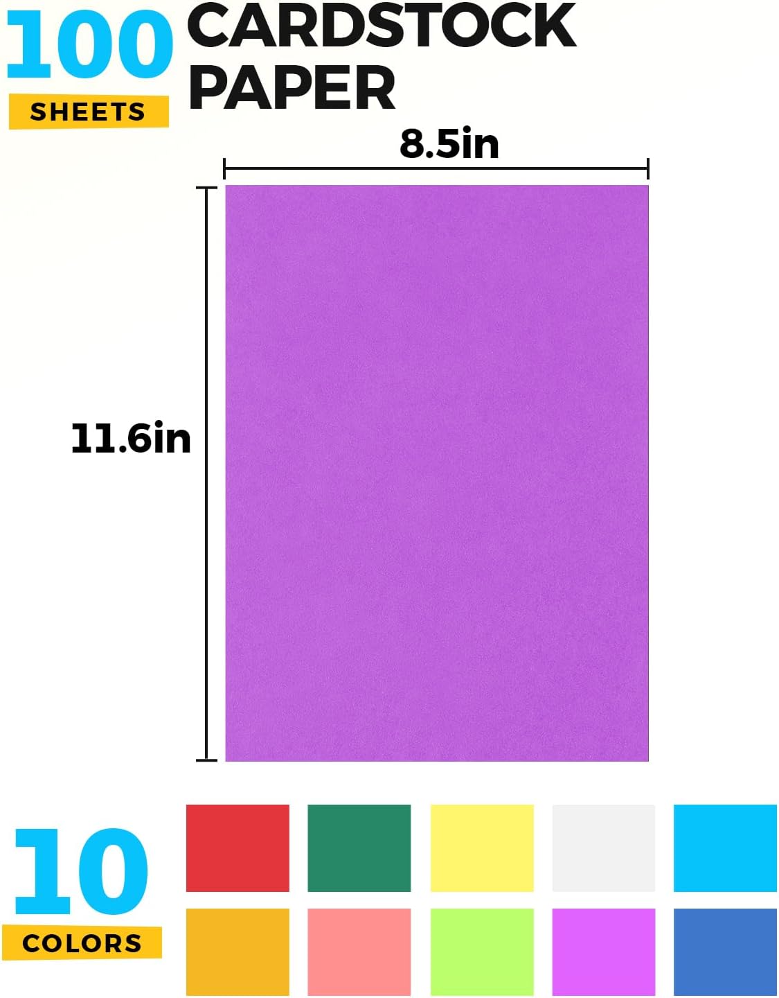 100 Sheets 8.5" X 11.6" Colored Cardstock, 200 GSM Card Stock 10 Assorted Colors Construction Paper Printer Paper for Printing, Kids School Supplies, Party Decorations, Card Making, DIY Crafts