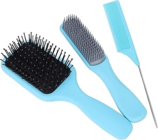 Conjunto de 3 Pçs de Pente de Cabelo, Escova de Cabelo, Escova Desembaraçadora e Conjunto de Pentes de Cabelo, Conjunto de Pentes de Cabeleireiro Desembaraçador Conjunto de Pentes de Cabeleireiro de Ponta de Cabeleireiro Conjunto de Pentes Profissionais 9 Linhas (azul)