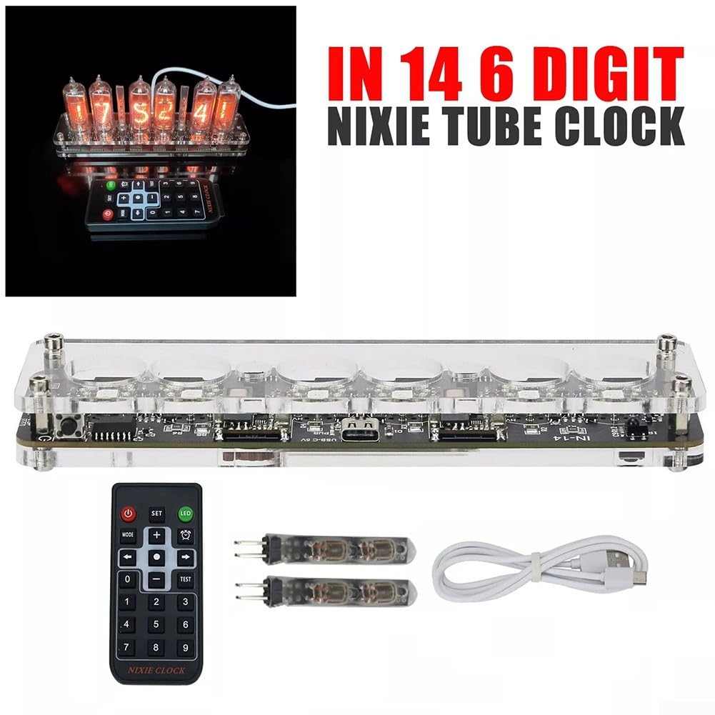 Yuanpgky IN-14 Nixie Tube Digitaluhr DIY Kit mit LED Hintergrundbeleuchtung und USB-C Power für Fernbedienung Betrieb