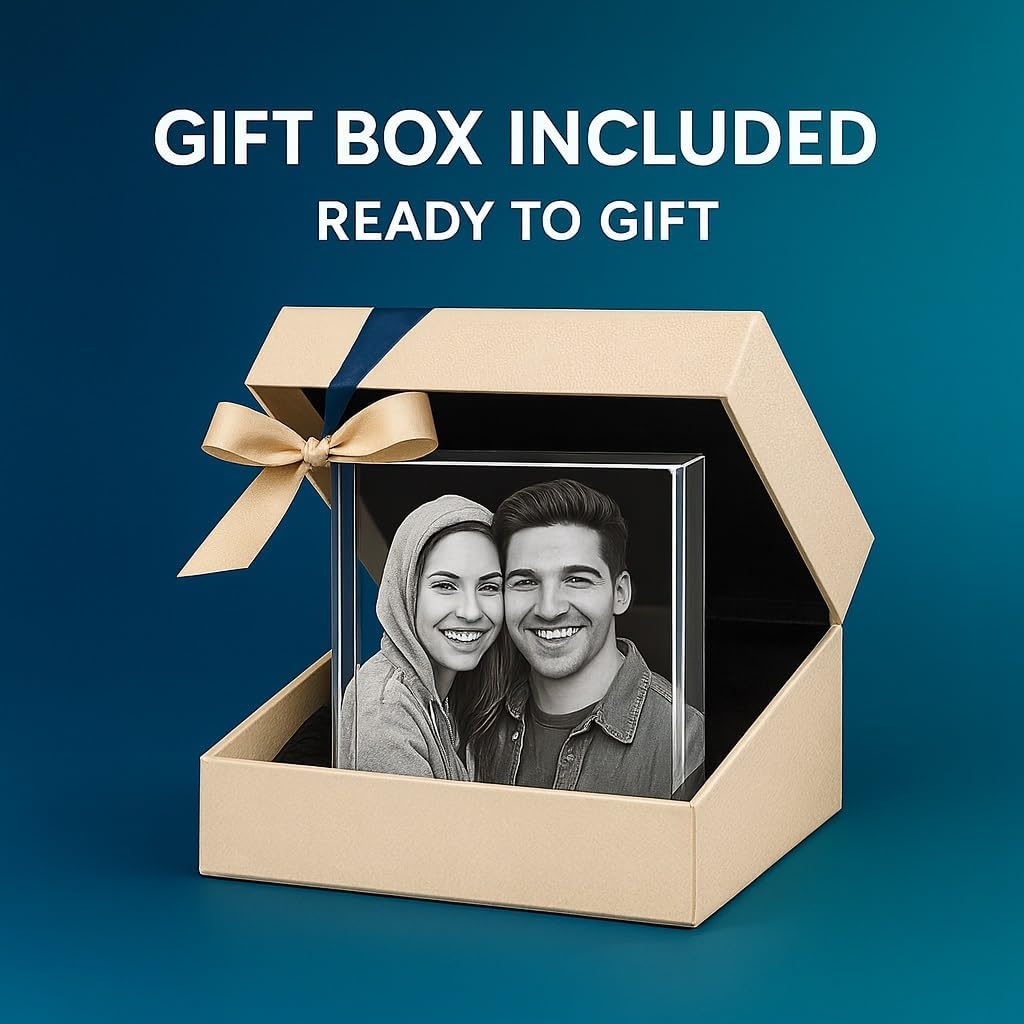 Personalized 3D Crystal Photo - Optional Multicolor Light Base| Gift Box| Customized Laser Etched Picture for Moms, Dads, Birthdays, Valentines day & Celebrations - Rectangular (Small) - Image 7