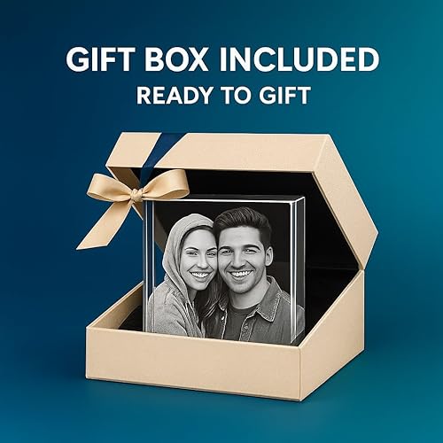 Miniatura 7 de Foto de cristal 3D personalizada, base de luz multicolor opcional, caja de regalo, imagen grabada con láser personalizada para madres, papás,