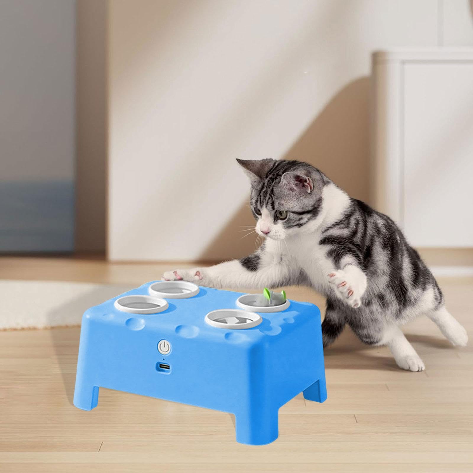 MagiDeal Jouet interactif électrique pour Chat, Compagnon Intelligent et Amusant, Fournitures pour Animaux de Compagnie, 3 Modes, par USB, Jouet, Bleu