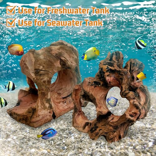 Image of PINVNBY 2 PCS Betta Fish Hideout Natural Wood Aquarium Cave Driftwood Aquascaping Fish Tank Decorations for Shrimp Crayfish and Other Small Aquatic Pets