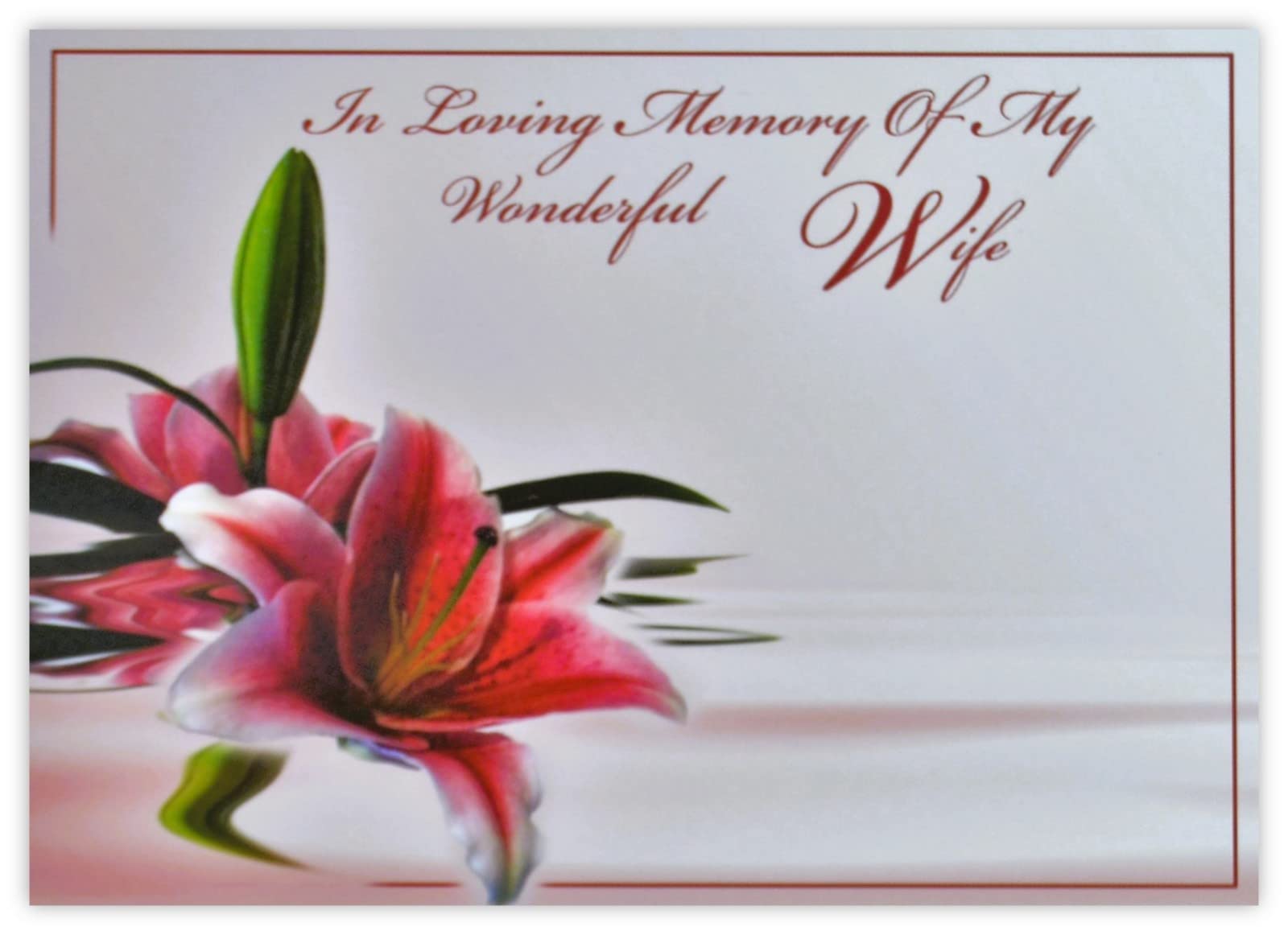 celloexpress In Loving Memory Wife (Pink Lily) Flower Message Cards - 90mm x 125mm - Bereavement Florist Card Sympathy Condolences Notes (Pack of 12)