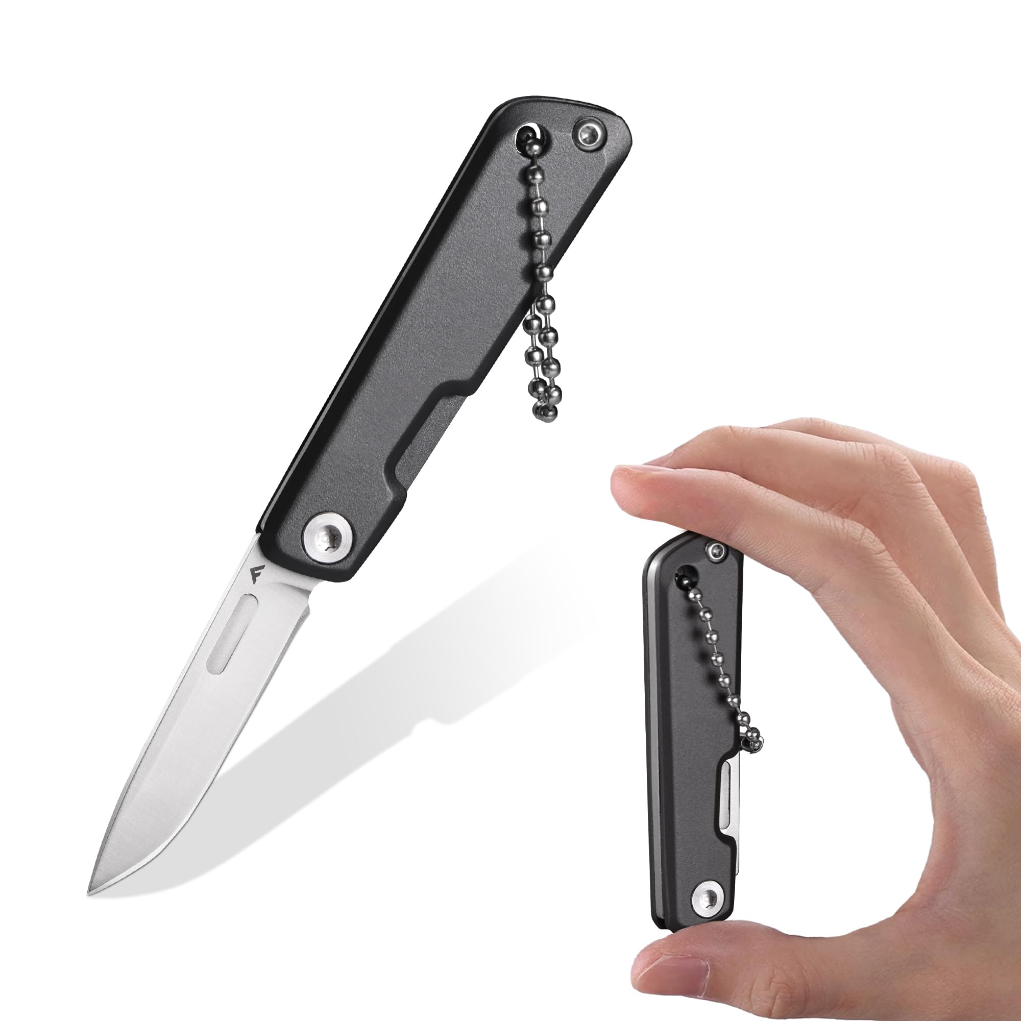 FLISSA Mini Coltello EDC, Lama Affilata in Acciaio 14C28N, Finitura CNC, Manico in Alluminio, Compatto e Portatile per Attività Quotidiane e Outdoor, Grigio