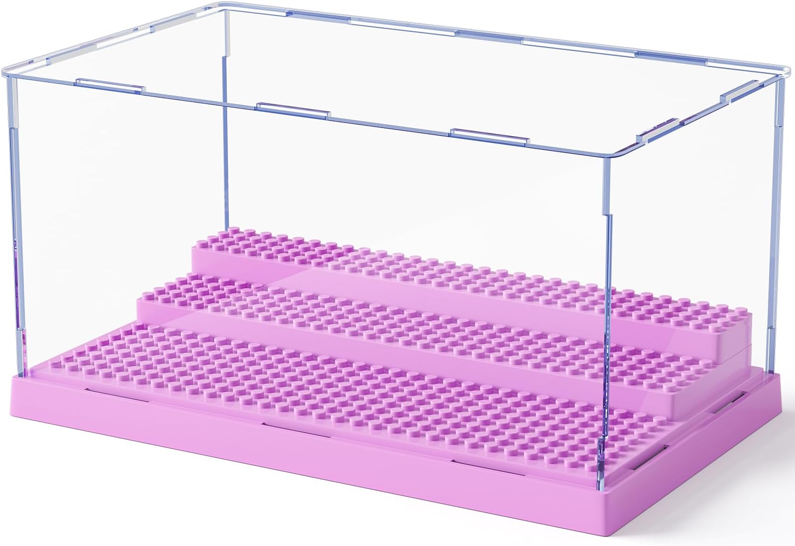 Mlikero Display Case for Minifigures Action Figures Blocks, Clear Dustproof Acrylic Display Box Storage with 3 Movable Steps Gifts for Children,Purple…