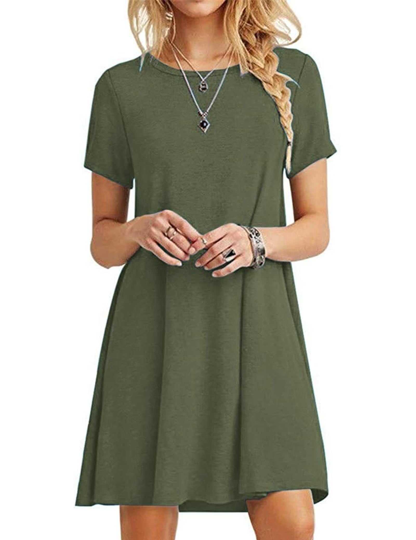MOLERANI Summer Dresses for Women UK Casual T-Shirt Dress Short Sleeve Ladies Beach Dress (XL, Army Green)