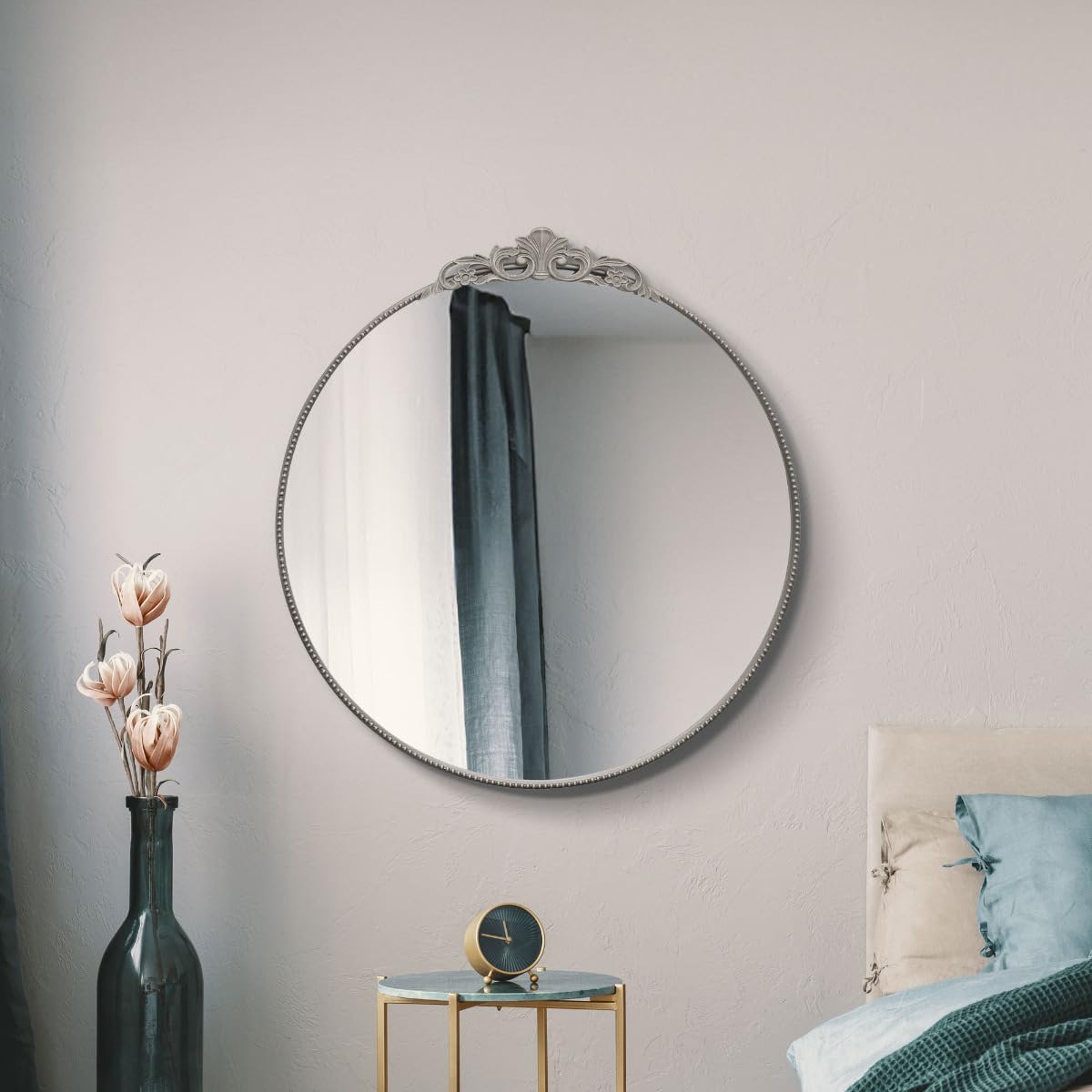 Mirroroutlet Silver The Crown - Solid Metal Framed Decorative Classic Round Circular Wall Mirror 39" X 39" (100Cm X 100Cm) Mirror Glass Ready To Hang.…
