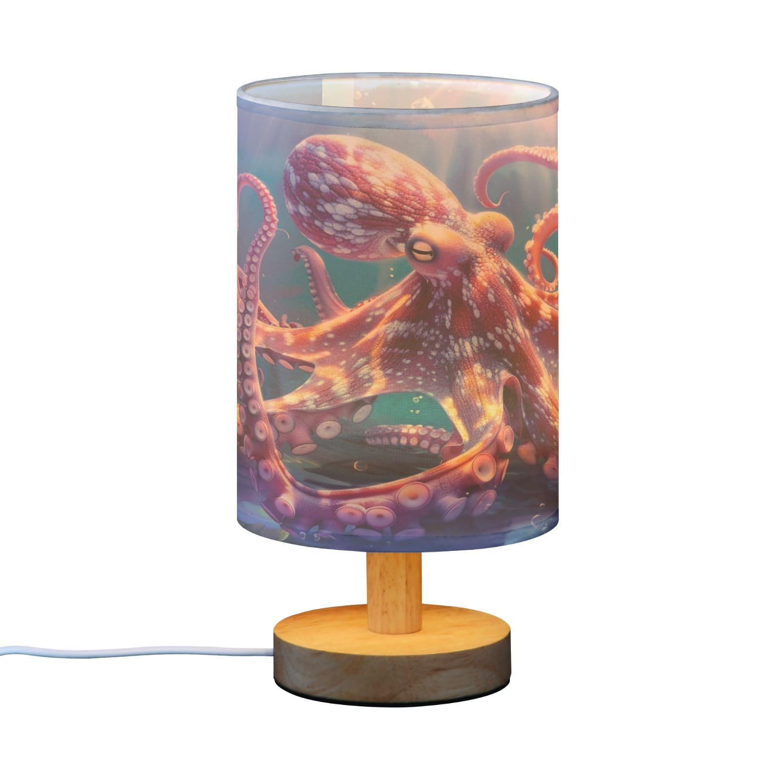 Mnsruu Bedside Table Lamp Octopus Ocean Animal Bedside Lamps LED Light Desk Lamp Fabric Shade Small Lamp for Bedroom Living Room (Bulb Included) - Image 4