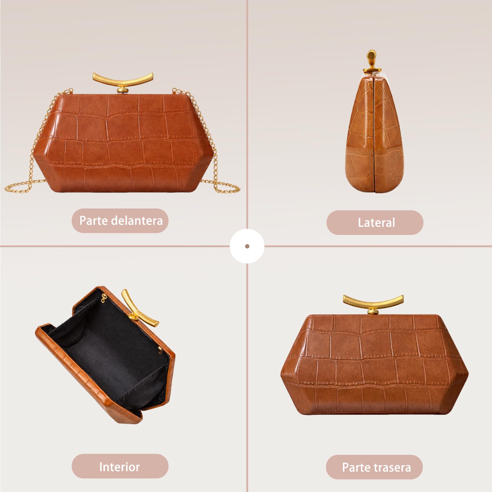 Bolsa de Noche con Textura de Cocodrilo para Mujer Cuero PU Clutch Bolso de Boda Bolso de Fiesta Elegante Bolso de Hombro Bandolera con Cadena Desmontable para Banquete Fiesta Cocteles