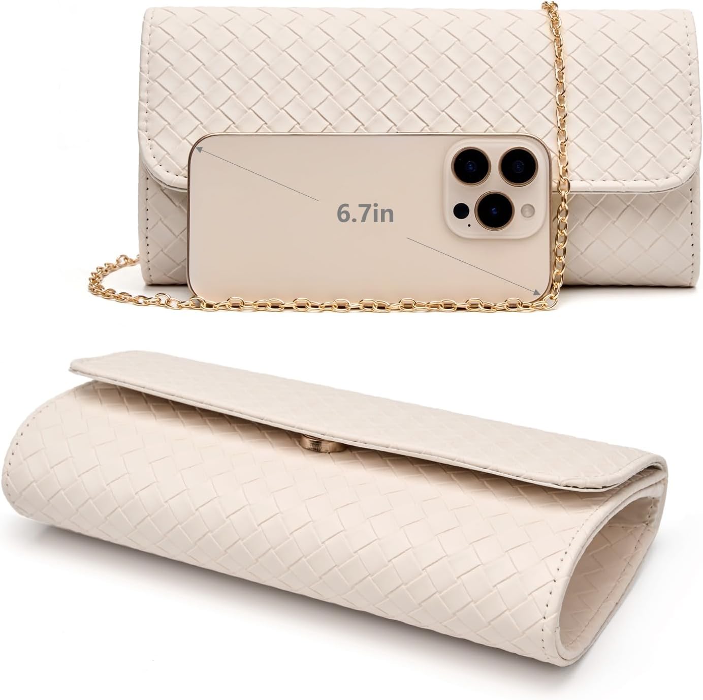 Gurina Woven Texture PU Clutch Purse for Women - Sleek Evening Bag, Perfect for Formal Events, Weddings & Cocktail Parties - Image 2