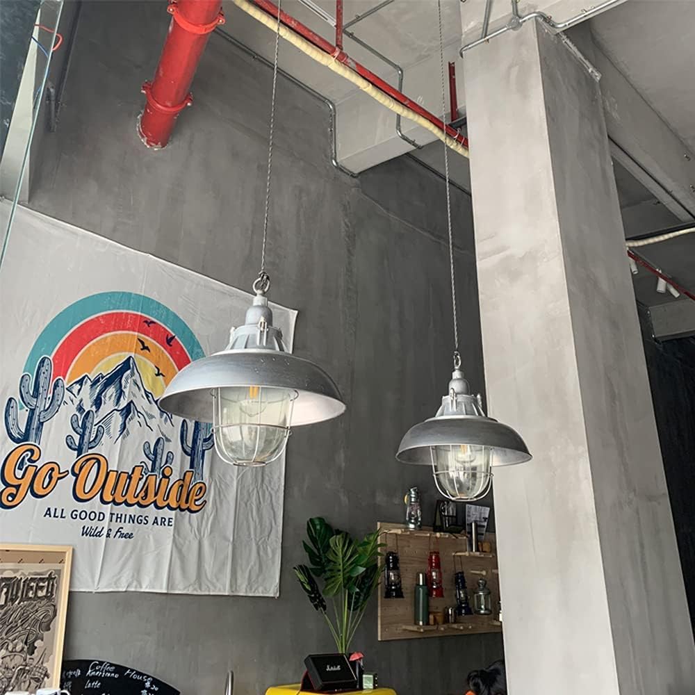 Chrome Pendant Light Industrial Nautical Barn Chandelier Rusty Iron Craft Metal Cage Classic Ceiling Lamp with Adjustable Chain, E27 Bulb Base for Kitchen Island Pub Hallway Club