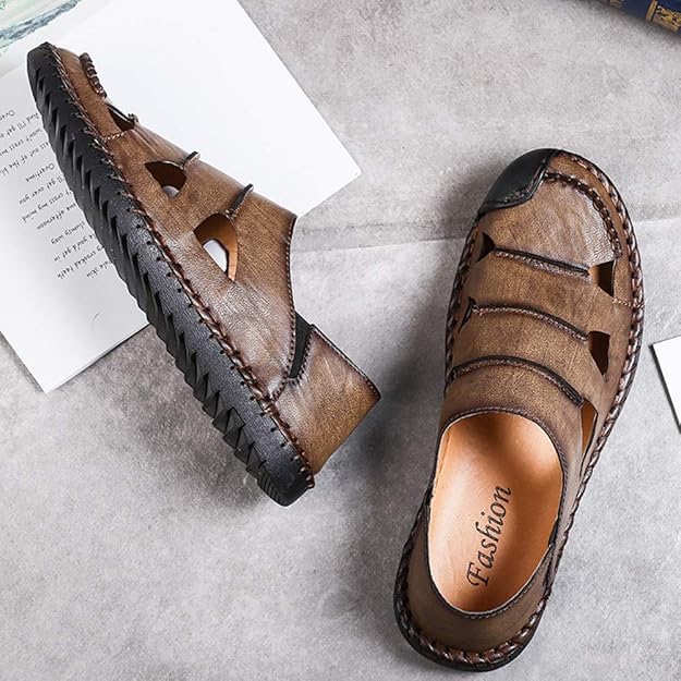 Asifn Men Summer Breathable Sandals Leather Lightweight Casual Walking Slip On Driving Shoes Fashion Slipper Comfortable for Work Office Outdoor4