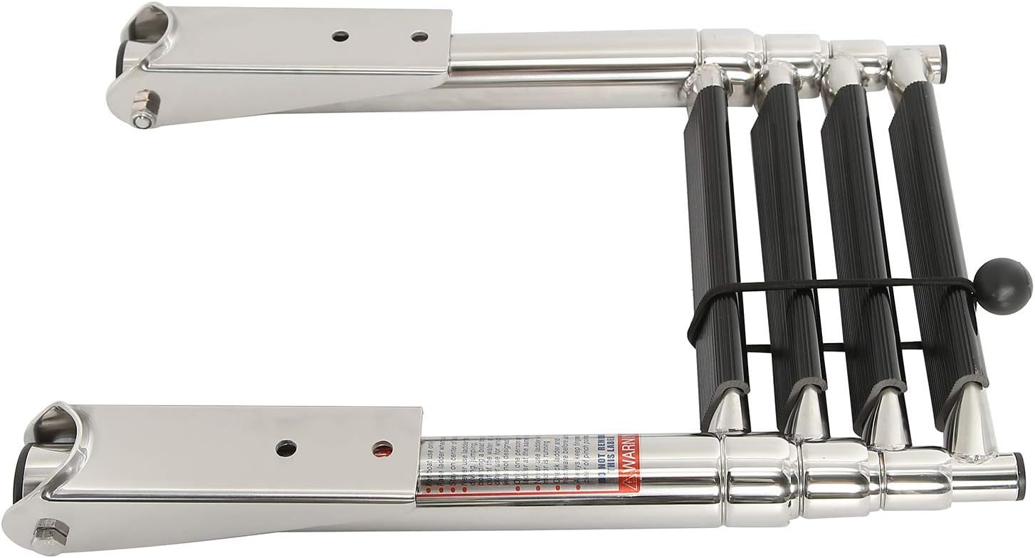 4 Step Telescoping Swim Marine Boat Ladder Stainless Pontoon Ladders, Extendable Dock Ladder for a Pontoon, Max. Load 900 Pound Capacity Marine Telescoping Ladder for Boat