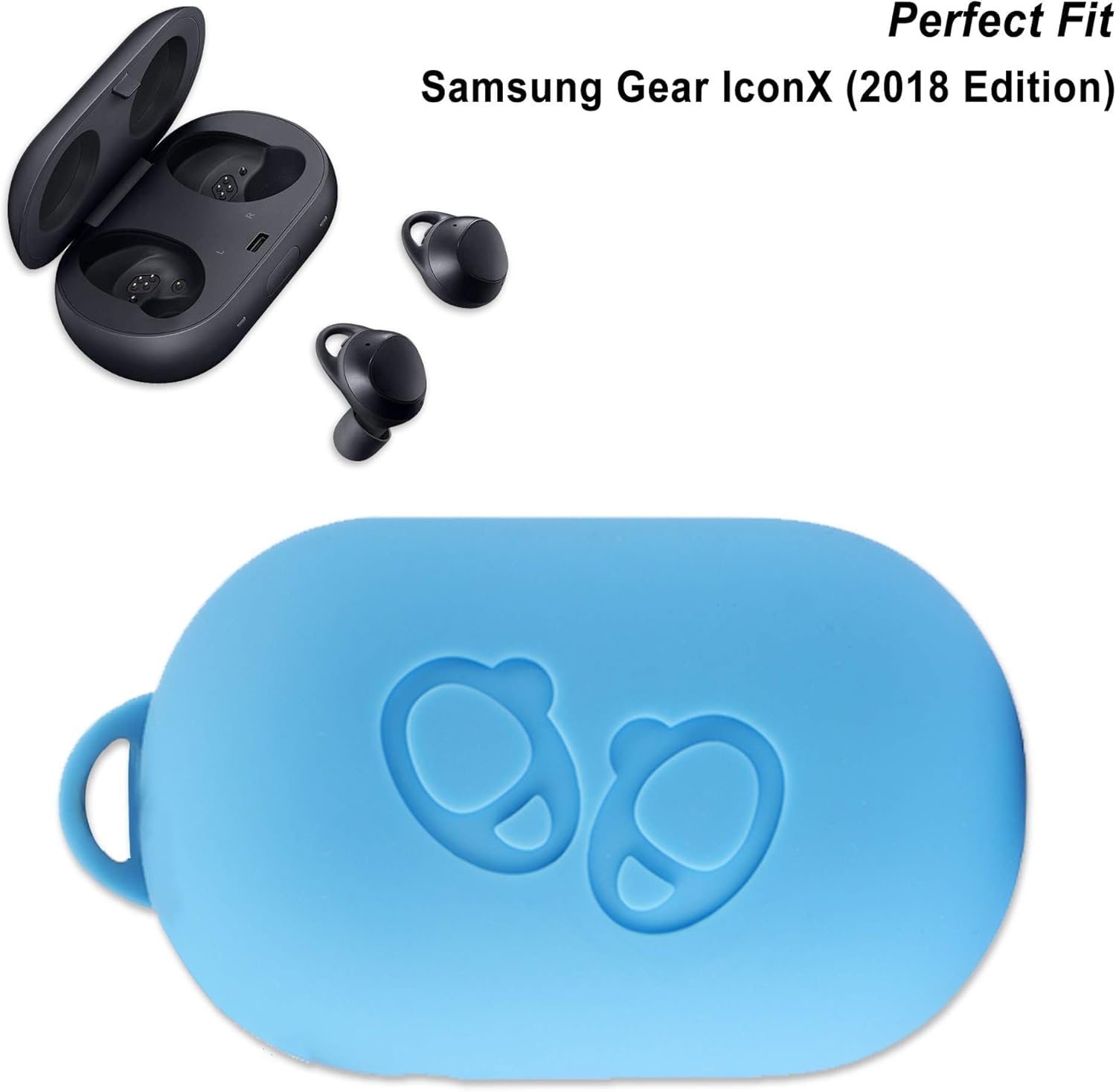 Aotao Silicone Case for Gear IconX (2018 Edition), Soft and Flexible, Scratch/Shock Resistant Silicone Cover with Carabiner for Gear IconX (Black)