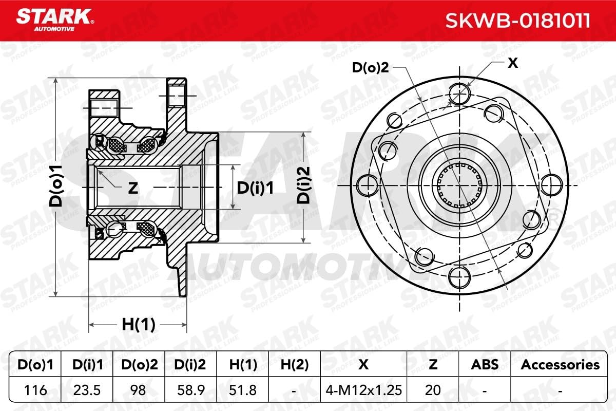 STARK SKWB-0181011 Kit cuscinetto ruota Posteriore Sinistra Destra Compatibilità con FIAT Panda Hatchback 141
