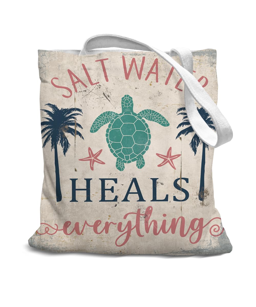 SZERE Lake Turtle Canvas Tote Bag for Women Teen Girls Gifts Cute Small Travel Work Tote Bags Reusable Grocery Bags