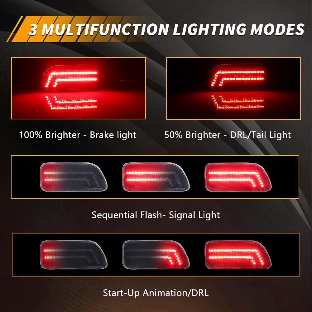 Smoked Lens Rear Reflector Compatible with Chevro-let Trailblazer 2002 2003 2004 2005 2006 2007 2008 2009, [3 in 1 Design] with Brake Light, Running Light, Sequential Turn Signal Light, 2 PCS