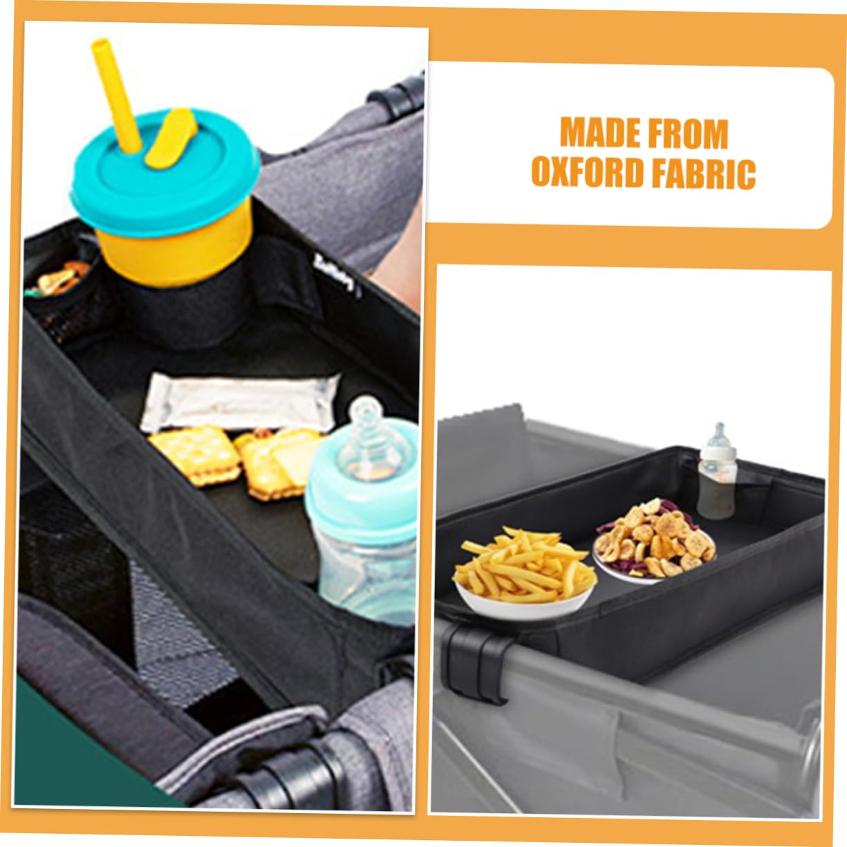 Kinderwagen Tablett mit Snack Tray Getränkehalter und Handyhalterung Abnehmbares Zubehör für Kinderwagen Schwarzes Design für Junge Mädchen und Kleinkinder