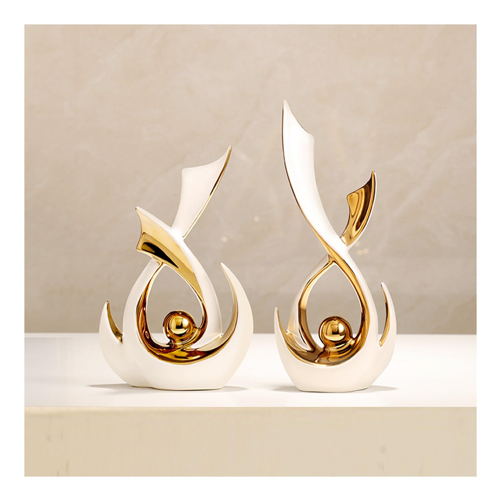 Tauzveok White Golden Statue, Ceramic Decoration Sculpture, Modern Abstract Statues And Sculptures, Bookshelf Decoration, Desktop Decoration, Office Decoration,Gold set