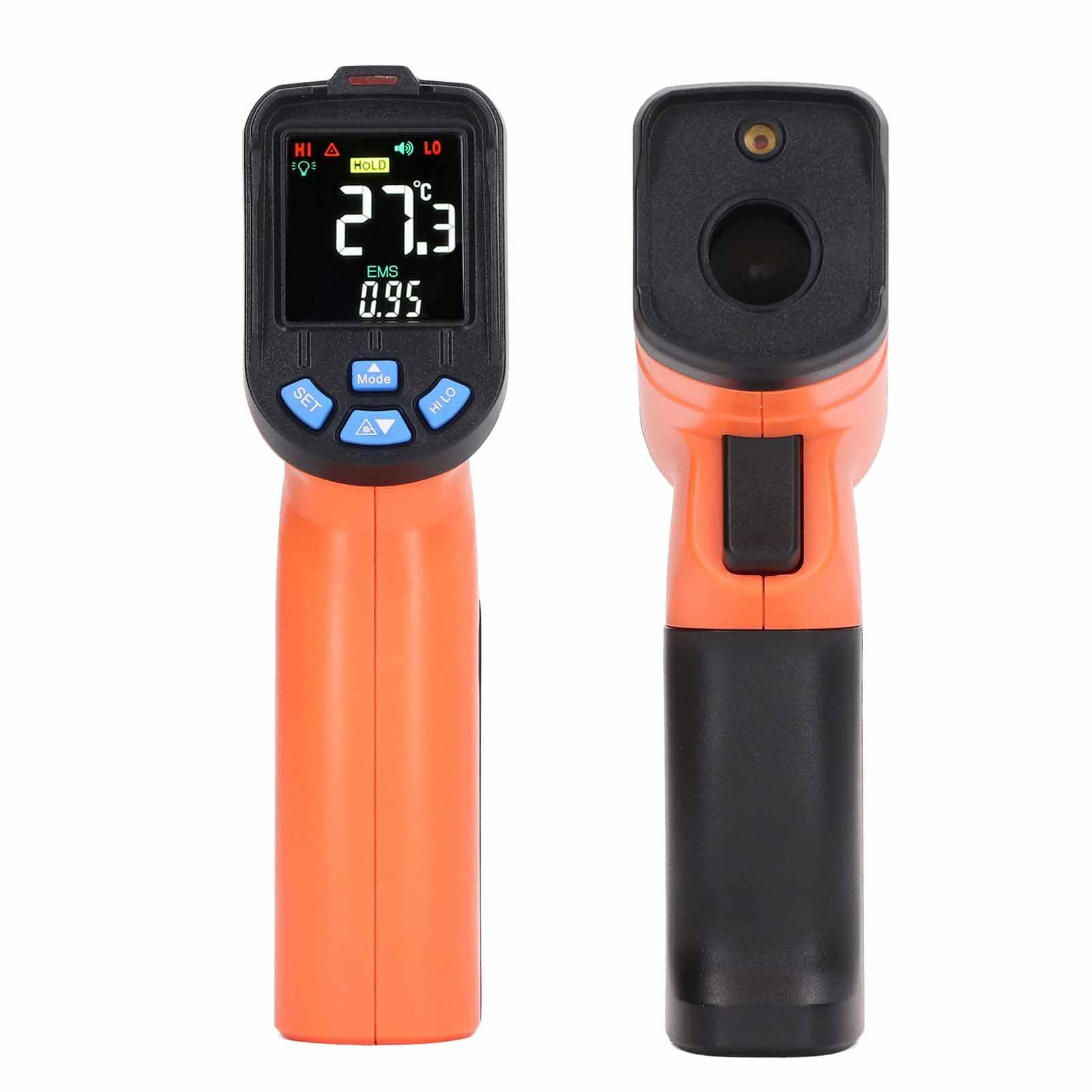 Pistola de temperatura digital HaloVerde Tiger con rango de -20 °C a 750 °C y emisividad ajustable, pistola de temperatura sin contacto con alarma de alta temperatura para uso