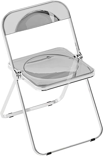 Transparent Acrylic Folding Chairs,Clear Modern Acrylic Chairs,Bearing Weight 200lbs,PC Plastic Living Room Seat,Chrome Frame Accent Side Chair for