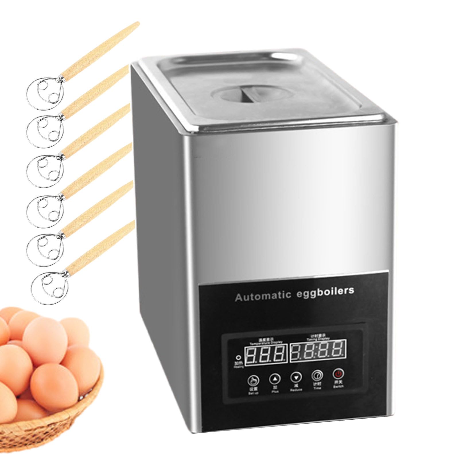 Hervidor De Huevos De 9 L con Fuente Termal Y Batidor para 6 Huevos, Máquina Eléctrica para Escalfar Huevos para Uso Comercial Y Restaurantes. Rango De Temperatura: 30~90 °C
