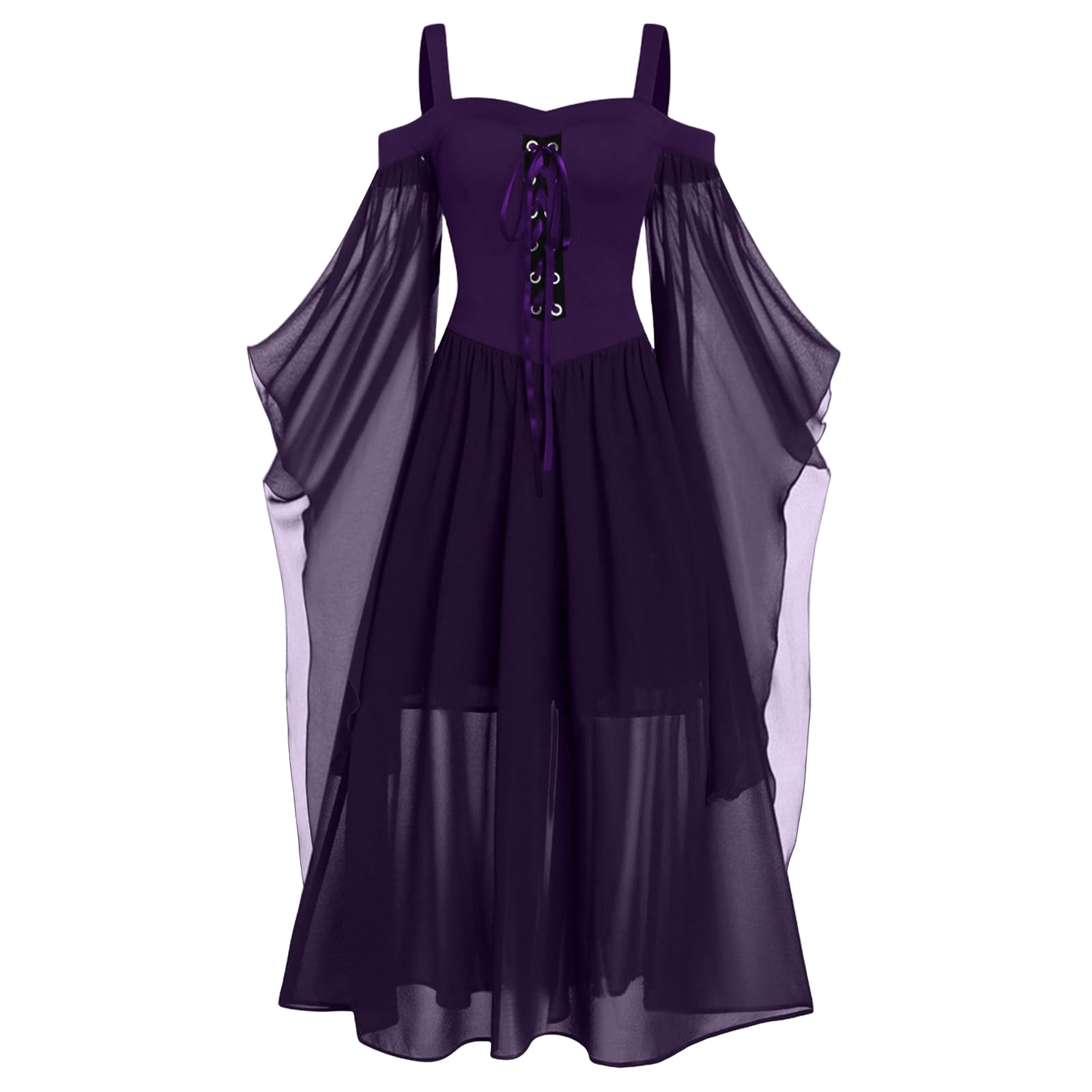 Nuoke Dresses for Women UK Halloween Costumes Women's Butterfly Sleeve Sexy Lace Gothic Medieval Dresses Dark Purple — image 1