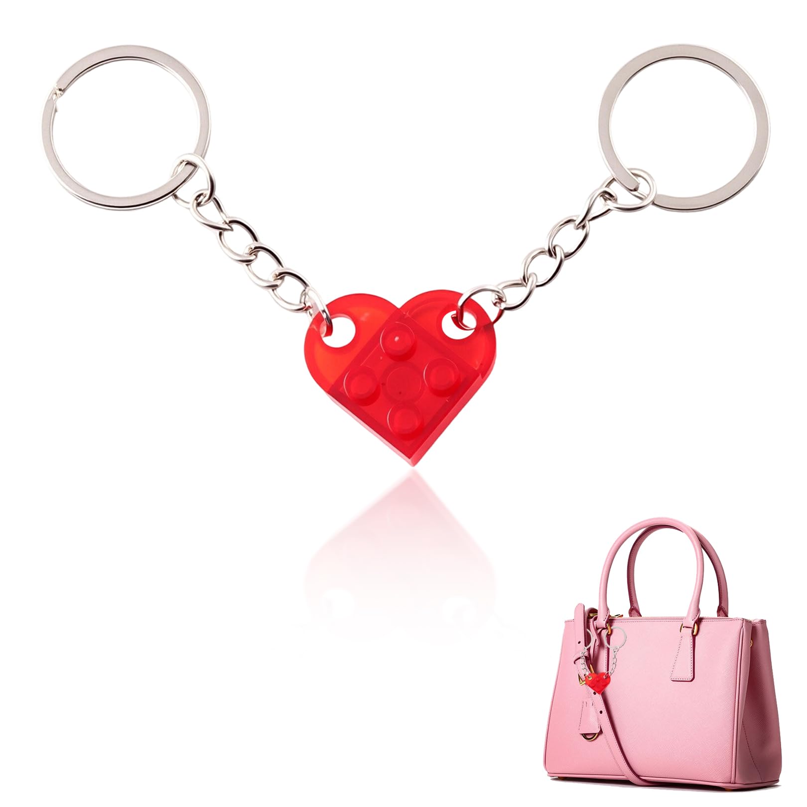 Pryon Unisex Red Heart Keyring,Valentines Gifts Cute Keychain Gift Keyrings Valentine's Day Personalised Love Couple Funny Matching Keychains Custom Rings ,For Her Him Girlfriend Boyfriends Men Women (Red)