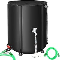 SKM 53 Gallon Collapsible Rain Barrel with Spigot & Overflow Kit - Portable PVC Rainwater Collector for Garden, Lawn & Outdoor Watering, Black