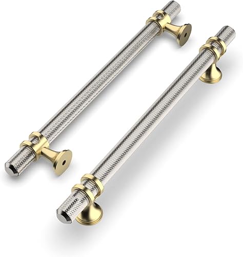 Miniatura 9 de Amerdeco Paquete de 10 tiradores dorados moleteados de 5.9 pulgadas de longitud (centro de agujero de 3.75 pulgadas) de latón cepillado para cajones