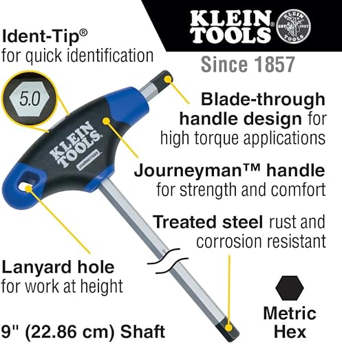 Miniatura 2 de Klein Tools JTH98M Juego de llaves hexagonales con mango en T, Juego de llaves Allen métricas con mango en T y llaves de 9 pulgadas, soporte