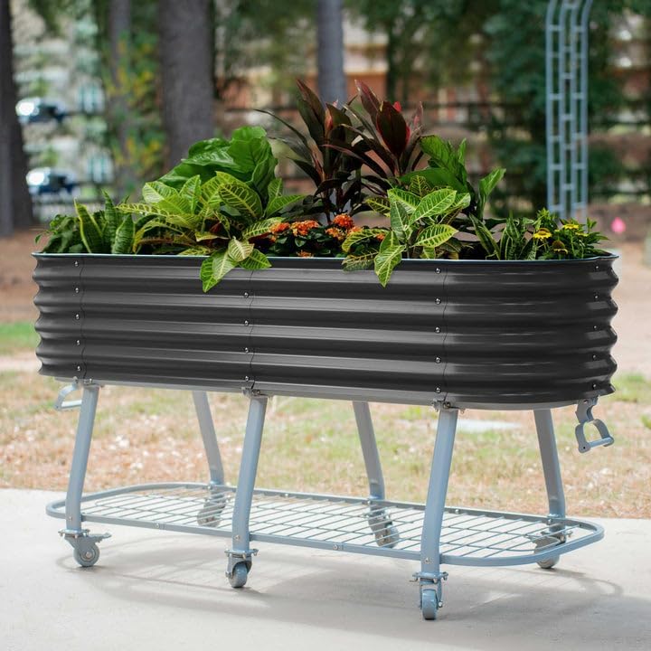 Miniatura 4 de Vego garden Cama de jardín elevada de 2 x 6 pies con patas y sistema de células de absorción, perfecta para jardinería de verduras, hierbas y flores