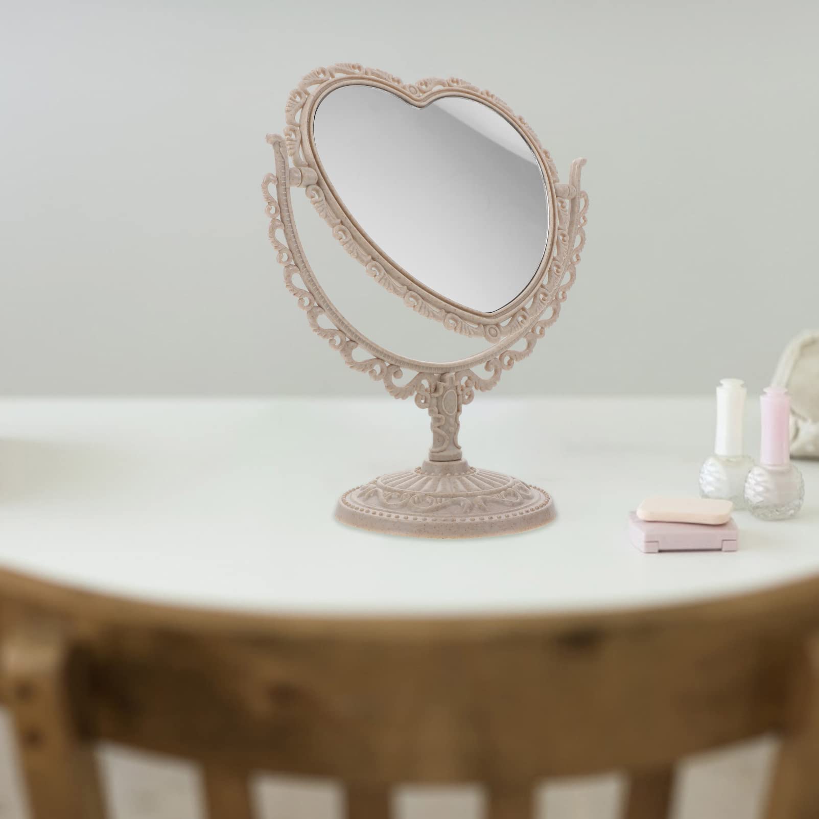 Specchio per il Trucco con Manico a Forma di Cuore e Strass, Specchio Ellittico Portatile, Specchio Quadrato a Prezzo di Fabbrica