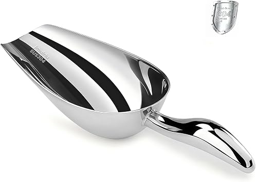 12 Oz 304 Stainless Steel Ice Scoop for Freezer & Ice Machine Heavy Duty Metal Scooper, Dishwasher Safe, Multi-Purpose for Kitchen, Bar, Party, Wedding Ice, Flour, Dry Goods