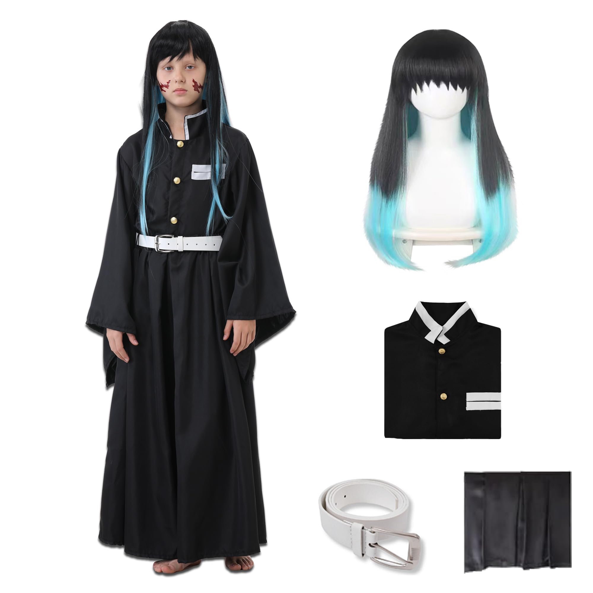 AEJOVIAN Mens Tokitou Muichirou Cosplay Costume Uniform Kimono Suit Full Set Halloween Outfit with Wig (Adult L)