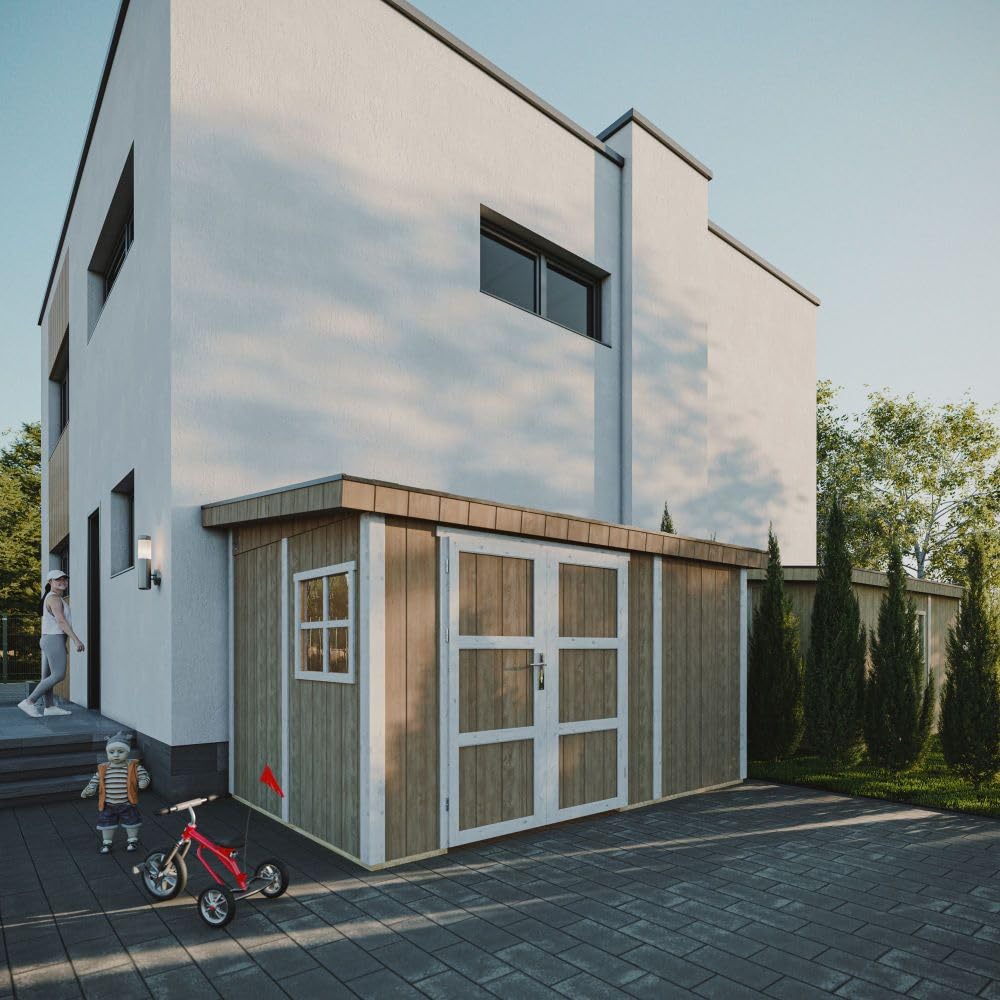 Casa de jardín de Primera Calidad 8,68 m² - H231x248x412 cm - Construcción de Paneles LP Smartside - Sin Suelo ni Pared Lateral - Timbela M939B