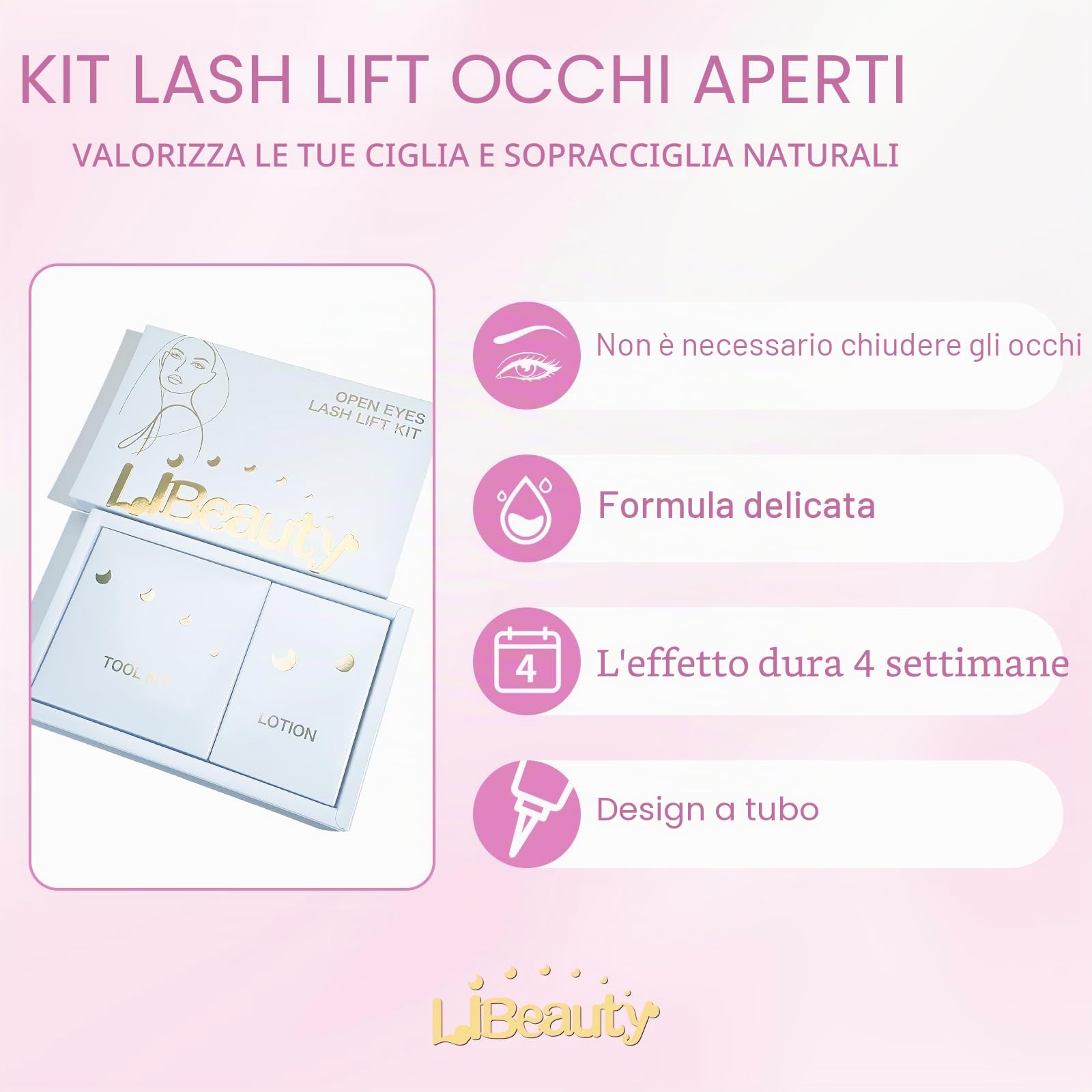 Libeauty Kit Laminazione Ciglia & Laminazione Sopracciglia – Lash Lift Kit Coreano con Open-Eye Pads, Rehaussement Ciglia Facile a Casa o in Salone, Strumenti Inclusi per DIY