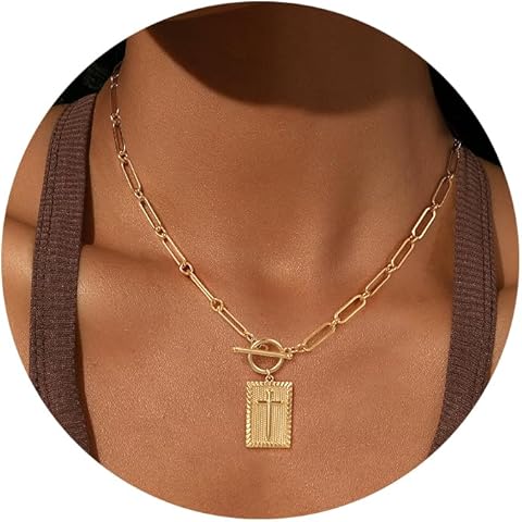 Robaice 14K Gold Plated and Silver Plated Cross Necklace for Women, Non-Tarnish Faith Jewelry with Toggle Clasp, Fashion Necklace Gifts for Women, Christian Faith, Communion, Birthday & Christmas