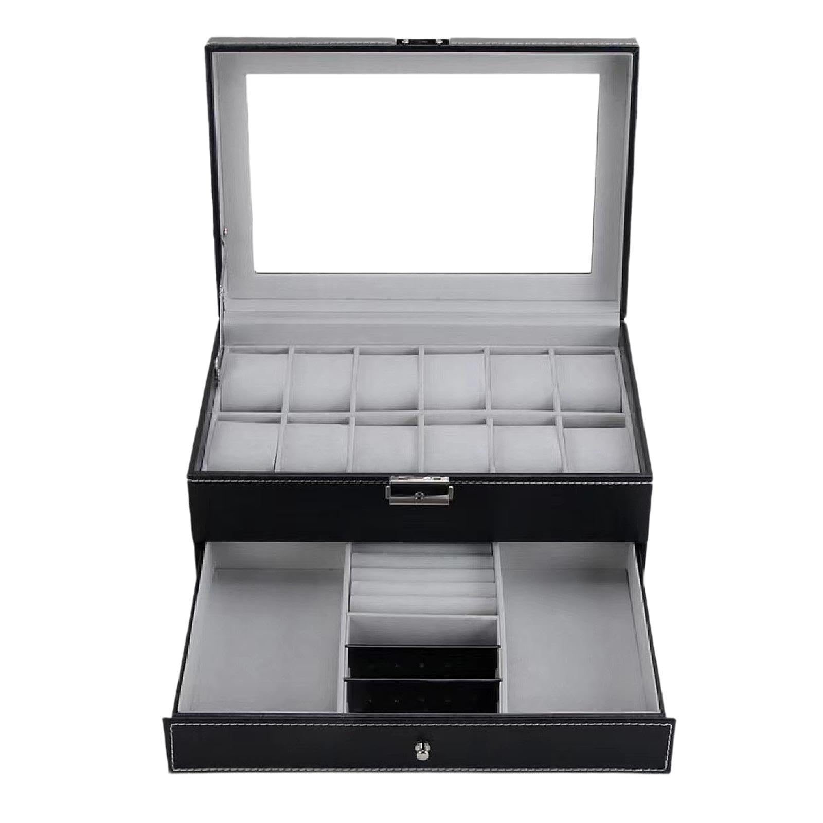 misppro Organizer Orologi 12 Slot Con Cassetto | organizer multiuso, compatto, cassetto porta oggetti, ideale per comò