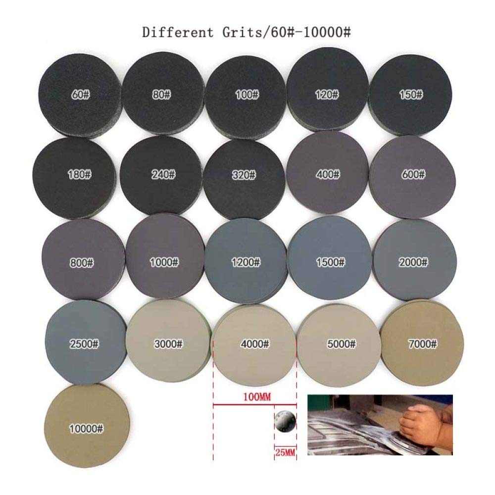 50pcs 4 Inch 100mm Waterproof Sandpaper 60 to 10000 Grit Hook & Loop Silicon Carbide Sanding Disc Wet/Dry for Polishing Grinding,2000