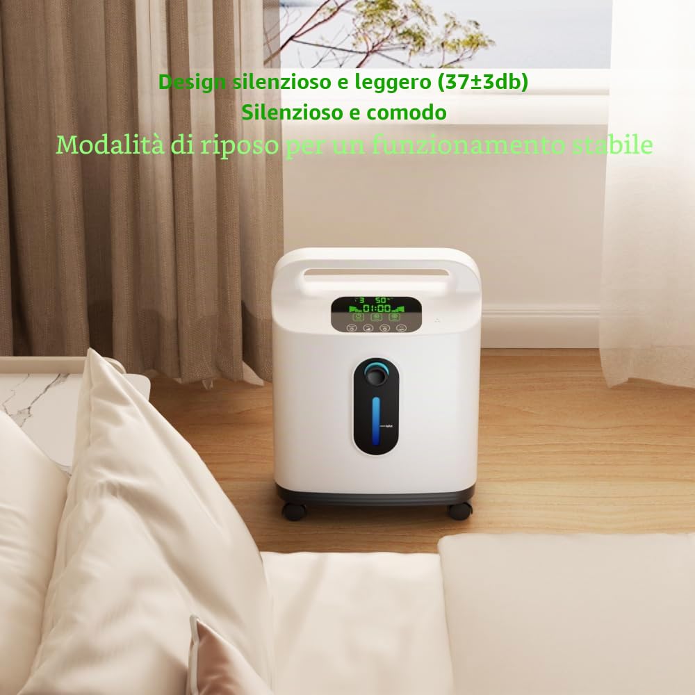 Concentratore di ossigeno, 93% ± 3% concentrazione di ossigeno regolabile 1-8L con movimento del rullo (istruzioni in lingua tedesca)