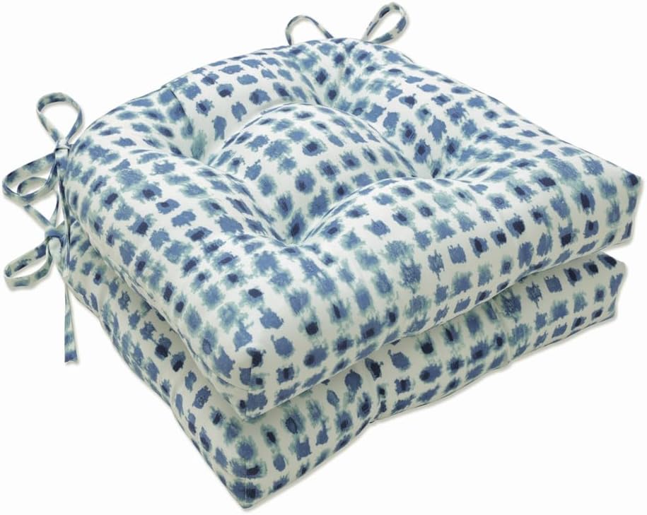 Pillow Perfect Outdoor | Indoor Alauda Porcelain Large Chairpad (Set Of 2), 17 X 17.5 X 4, Blue Chair Pads, 17" x 17.5"